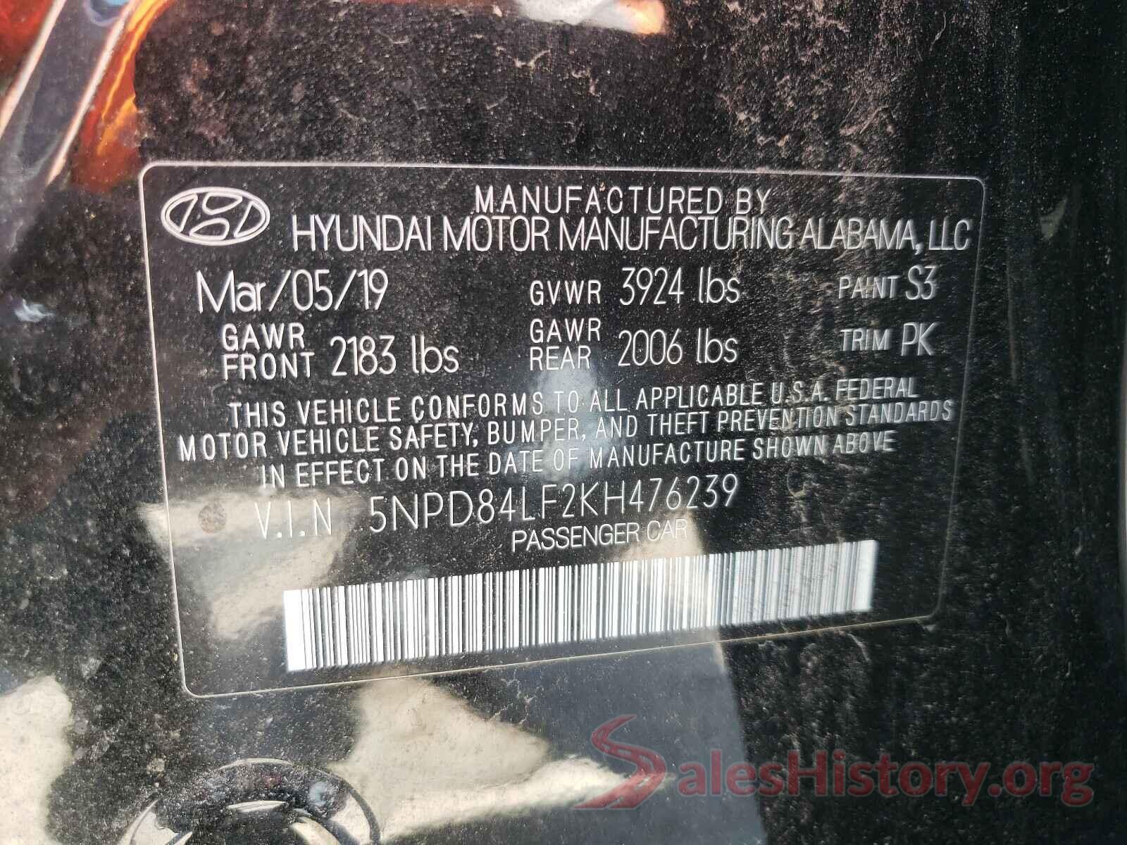 5NPD84LF2KH476239 2019 HYUNDAI ELANTRA