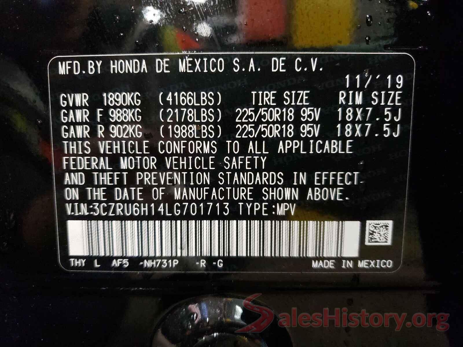 3CZRU6H14LG701713 2020 HONDA HR-V