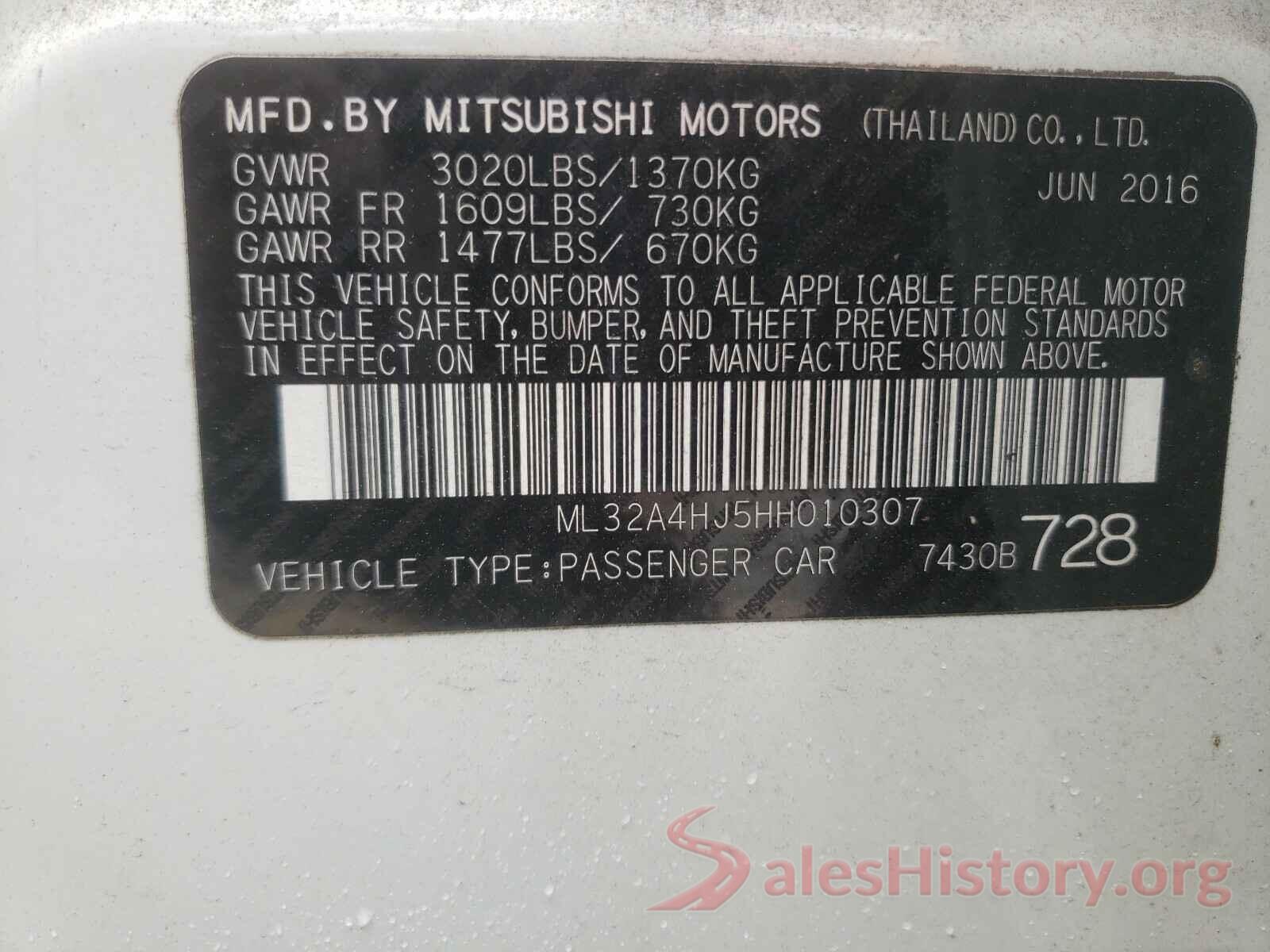 ML32A4HJ5HH010307 2017 MITSUBISHI MIRAGE