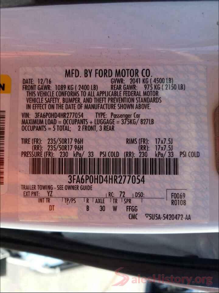 3FA6P0HD4HR277054 2017 FORD FUSION