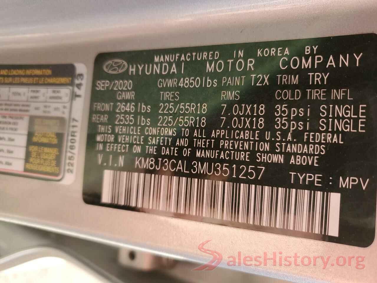 KM8J3CAL3MU351257 2021 HYUNDAI TUCSON