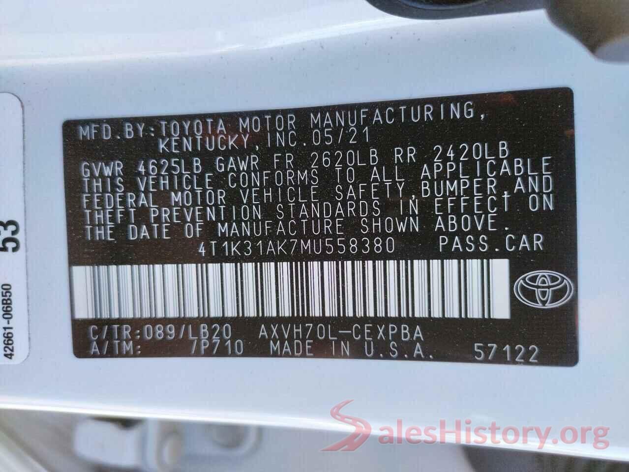 4T1K31AK7MU558380 2021 TOYOTA CAMRY