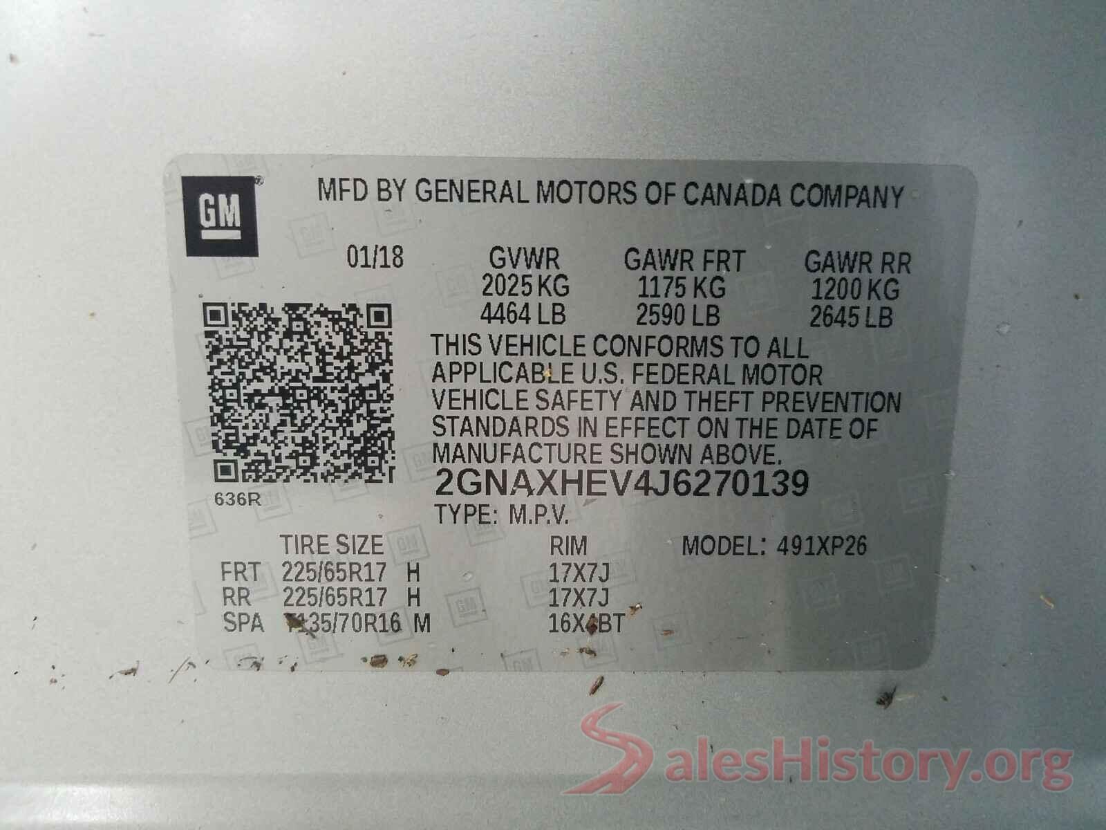 2GNAXHEV4J6270139 2018 CHEVROLET EQUINOX