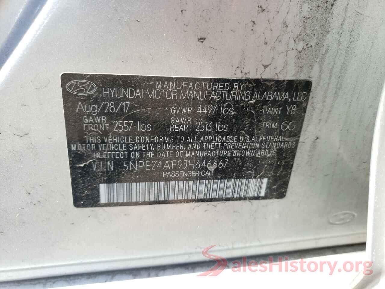 5NPE24AF9JH646667 2018 HYUNDAI SONATA