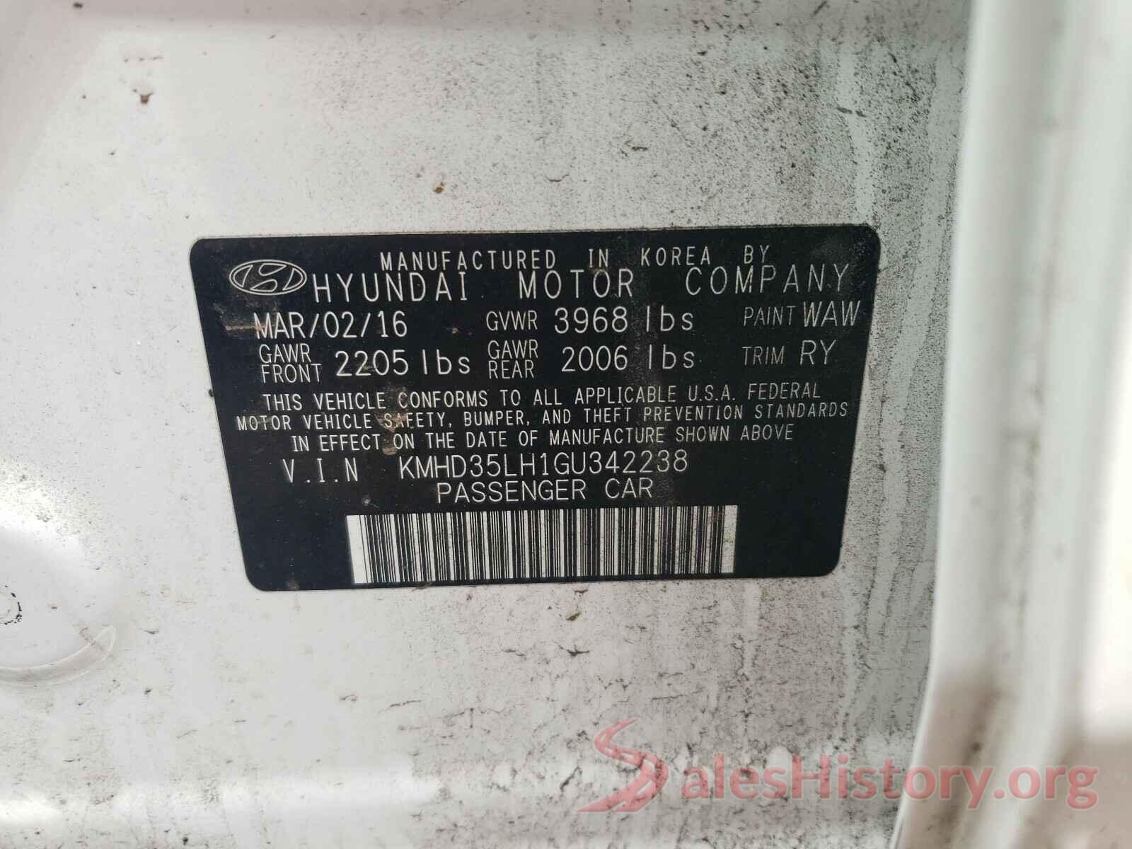 KMHD35LH1GU342238 2016 HYUNDAI ELANTRA