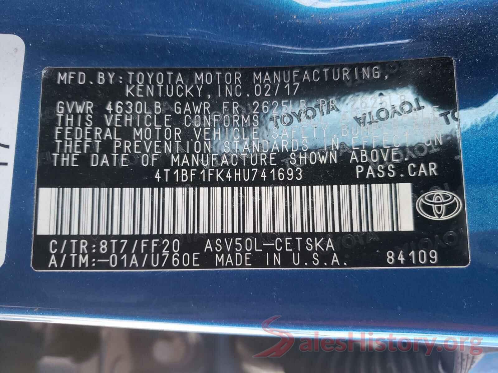 4T1BF1FK4HU741693 2017 TOYOTA CAMRY