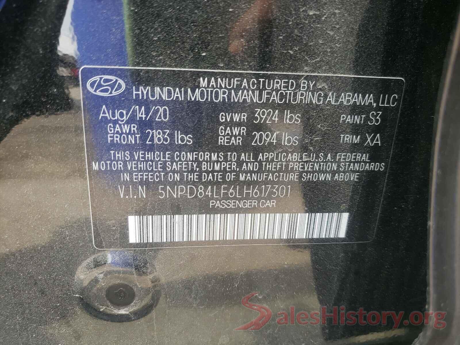 5NPD84LF6LH617301 2020 HYUNDAI ELANTRA