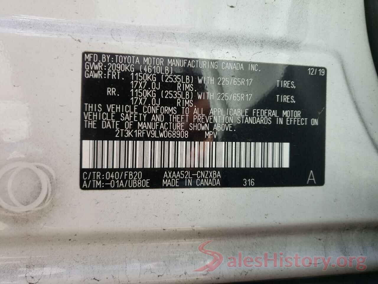 2T3K1RFV9LW068908 2020 TOYOTA RAV4