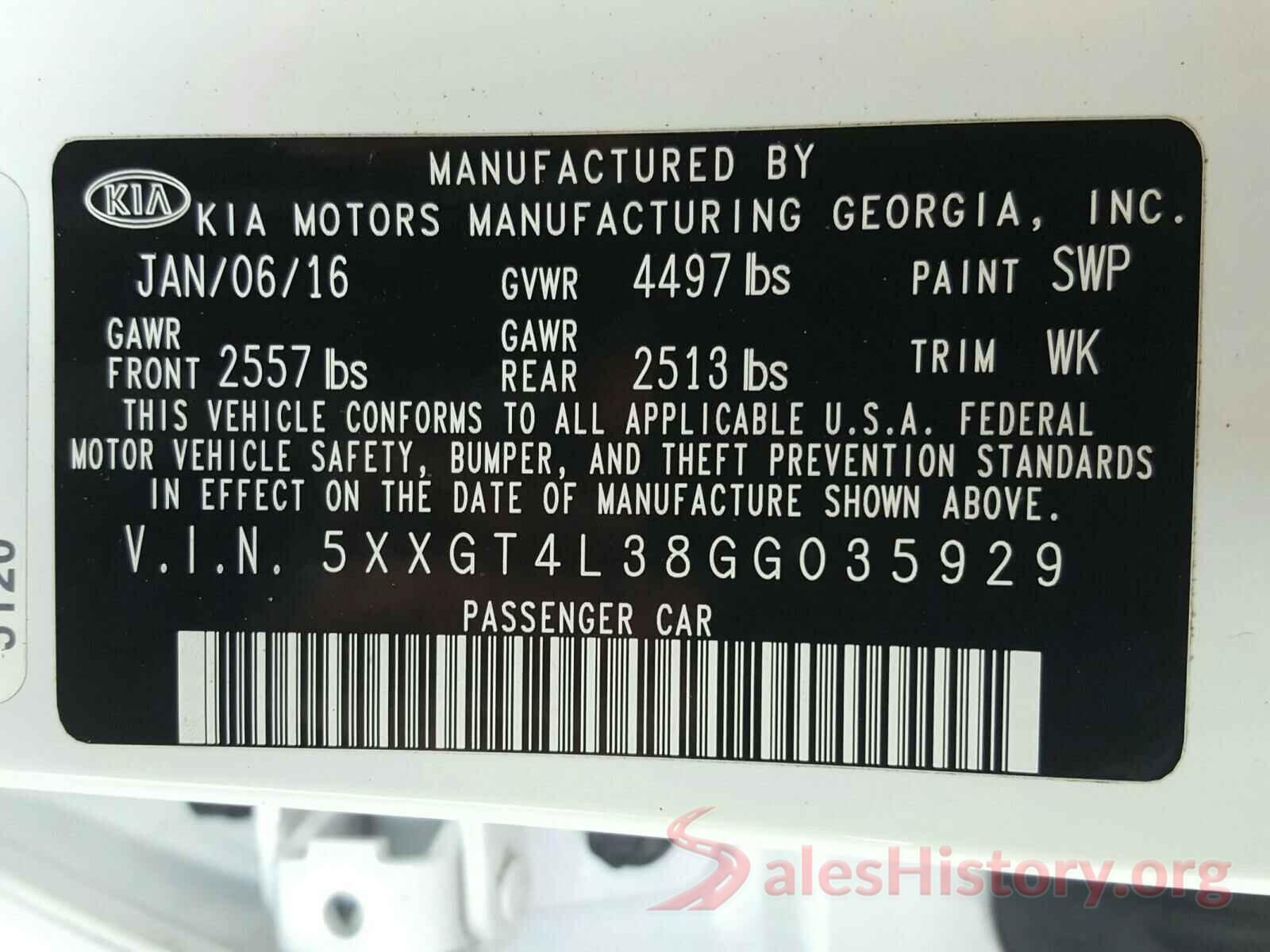 5XXGT4L38GG035929 2016 KIA OPTIMA