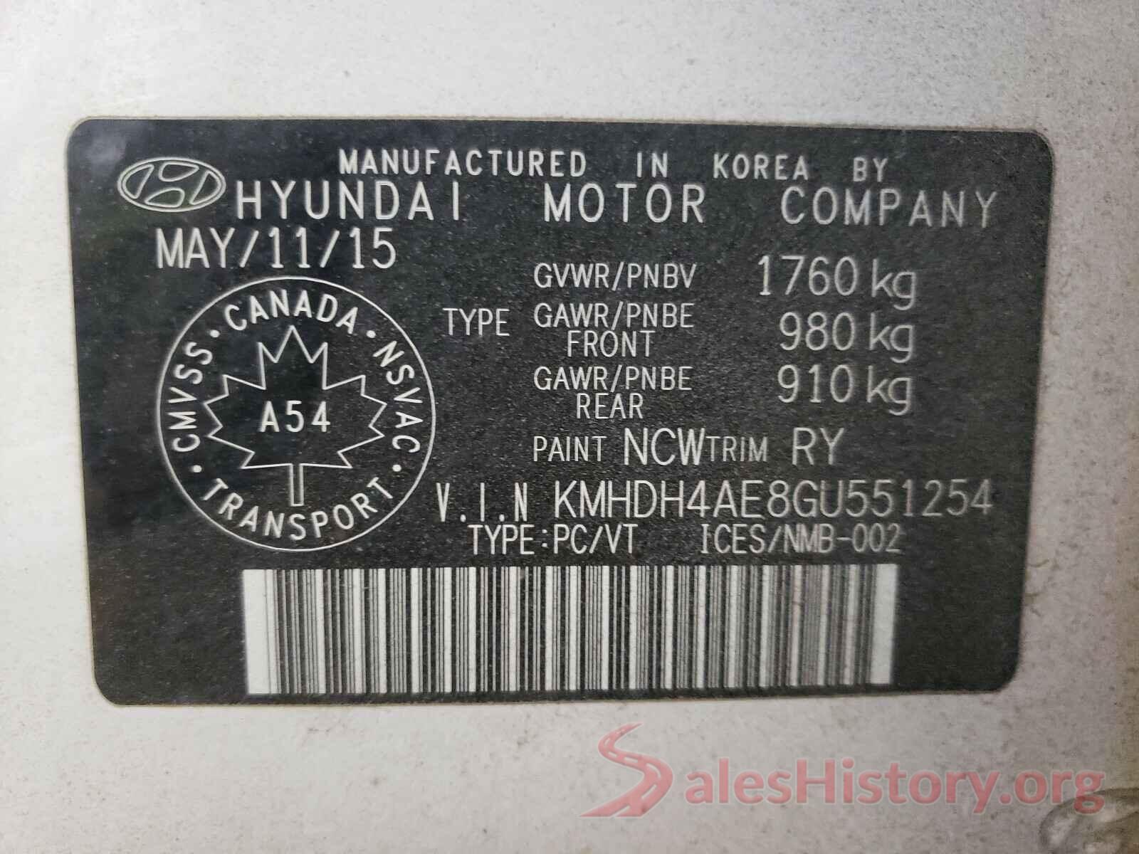 KMHDH4AE8GU551254 2016 HYUNDAI ELANTRA