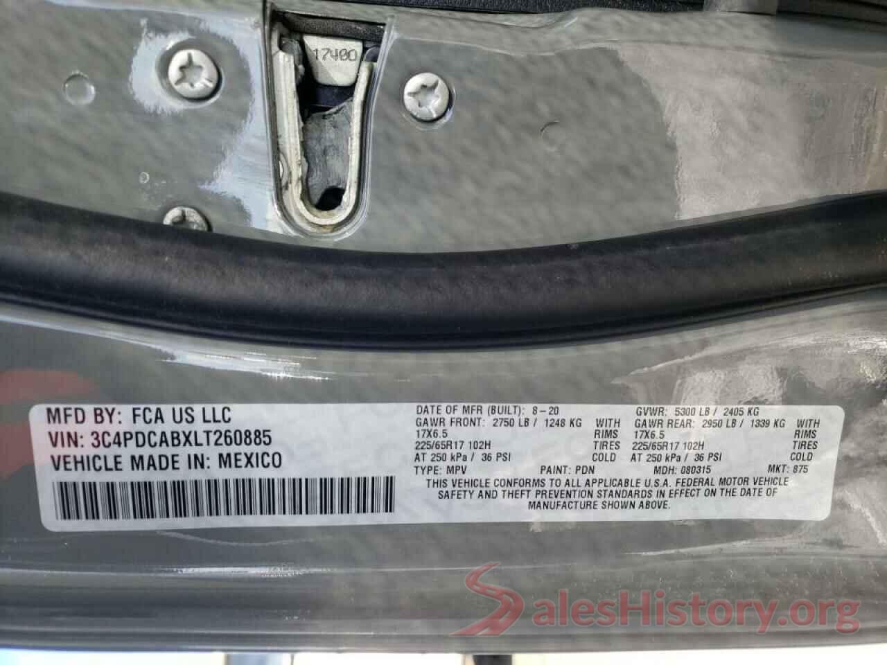 3C4PDCABXLT260885 2020 DODGE JOURNEY