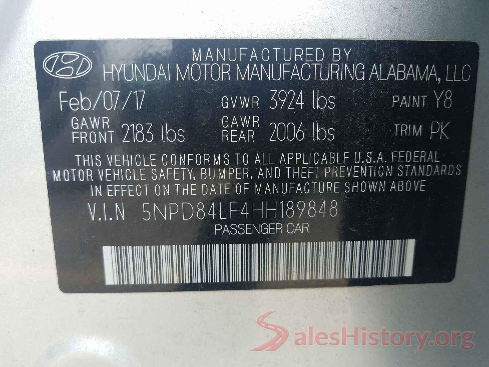 5NPD84LF4HH189848 2017 HYUNDAI ELANTRA