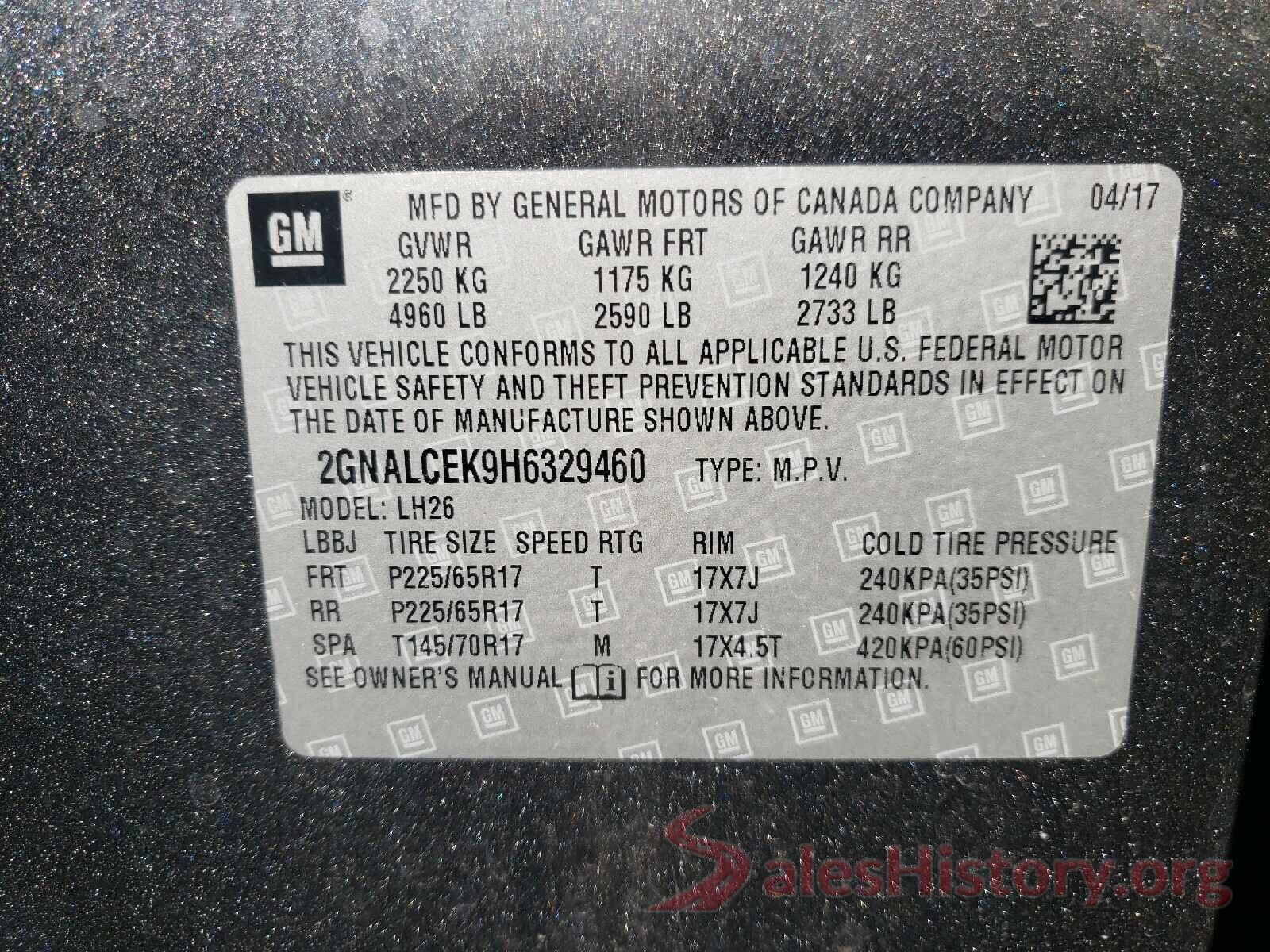 2GNALCEK9H6329460 2017 CHEVROLET EQUINOX