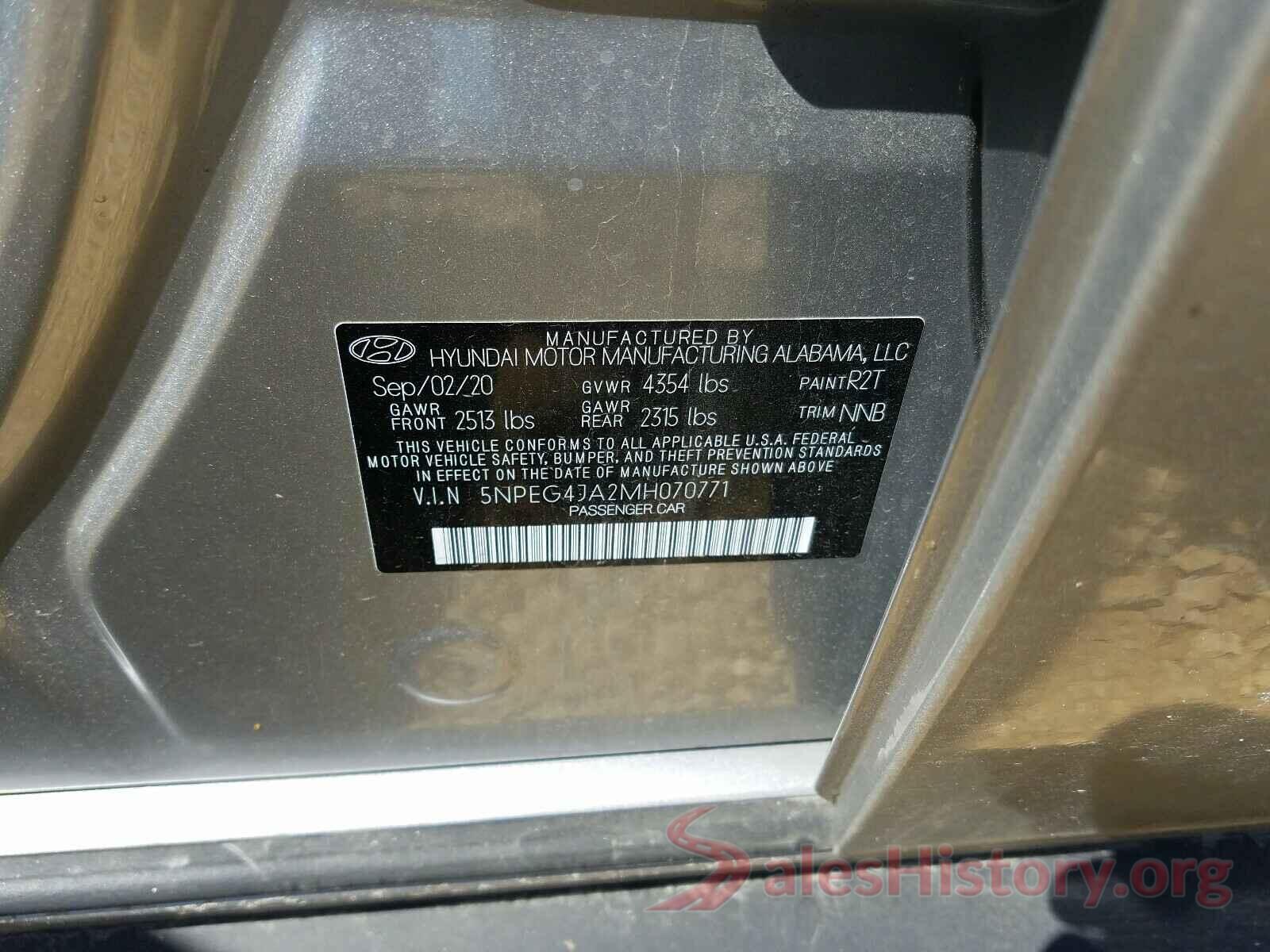 5NPEG4JA2MH070771 2021 HYUNDAI SONATA