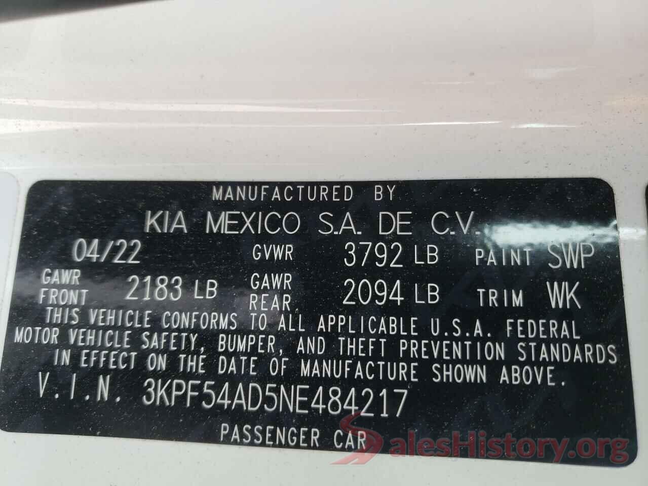 3KPF54AD5NE484217 2022 KIA FORTE