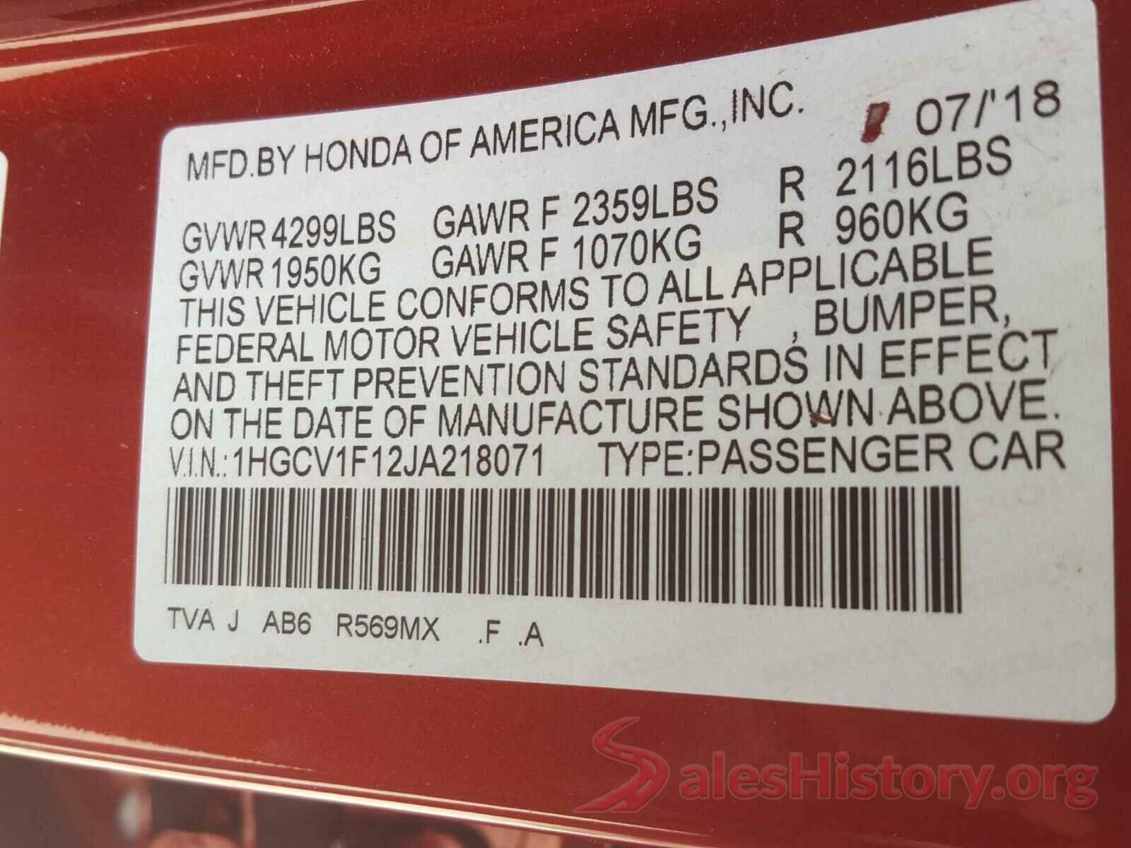 1HGCV1F12JA218071 2018 HONDA ACCORD