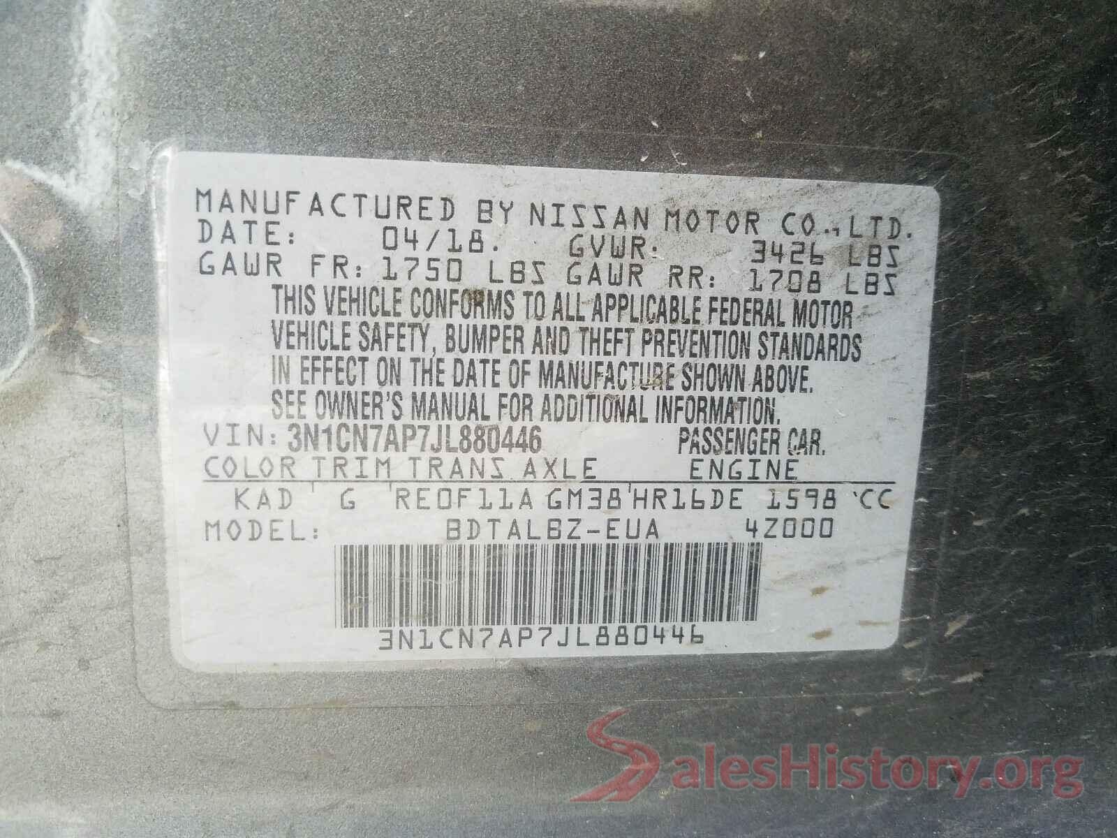 3N1CN7AP7JL880446 2018 NISSAN VERSA