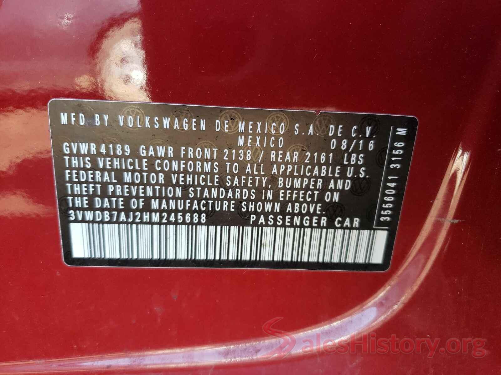 3VWDB7AJ2HM245688 2017 VOLKSWAGEN JETTA