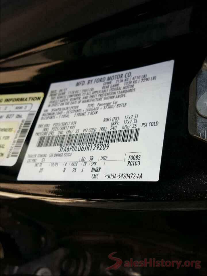 3FA6P0LU6JR129209 2018 FORD FUSION