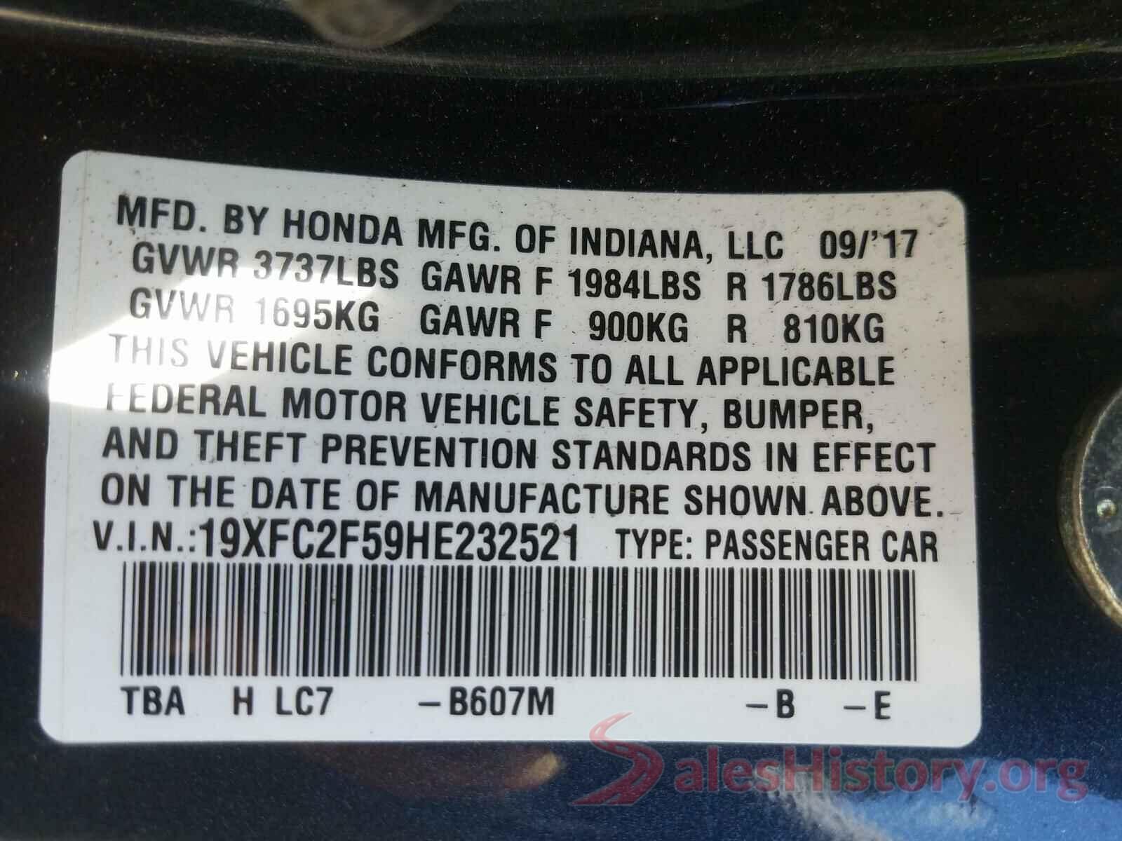 19XFC2F59HE232521 2017 HONDA CIVIC