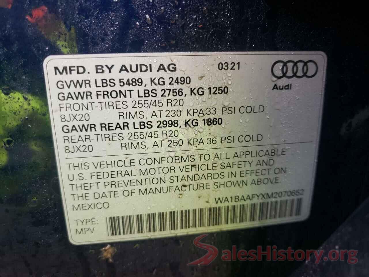 WA1BAAFYXM2070652 2021 AUDI Q5