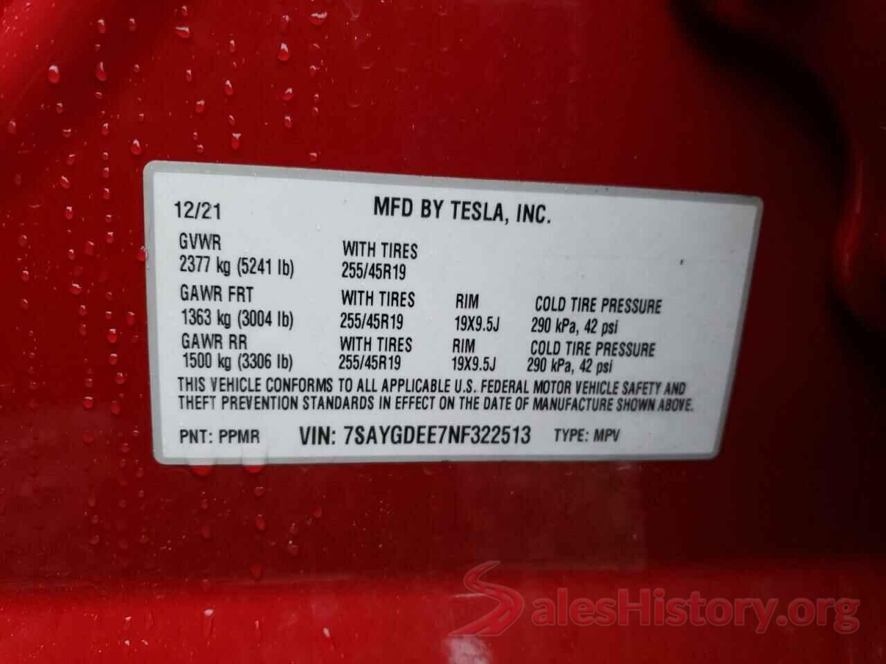 7SAYGDEE7NF322513 2022 TESLA MODEL Y