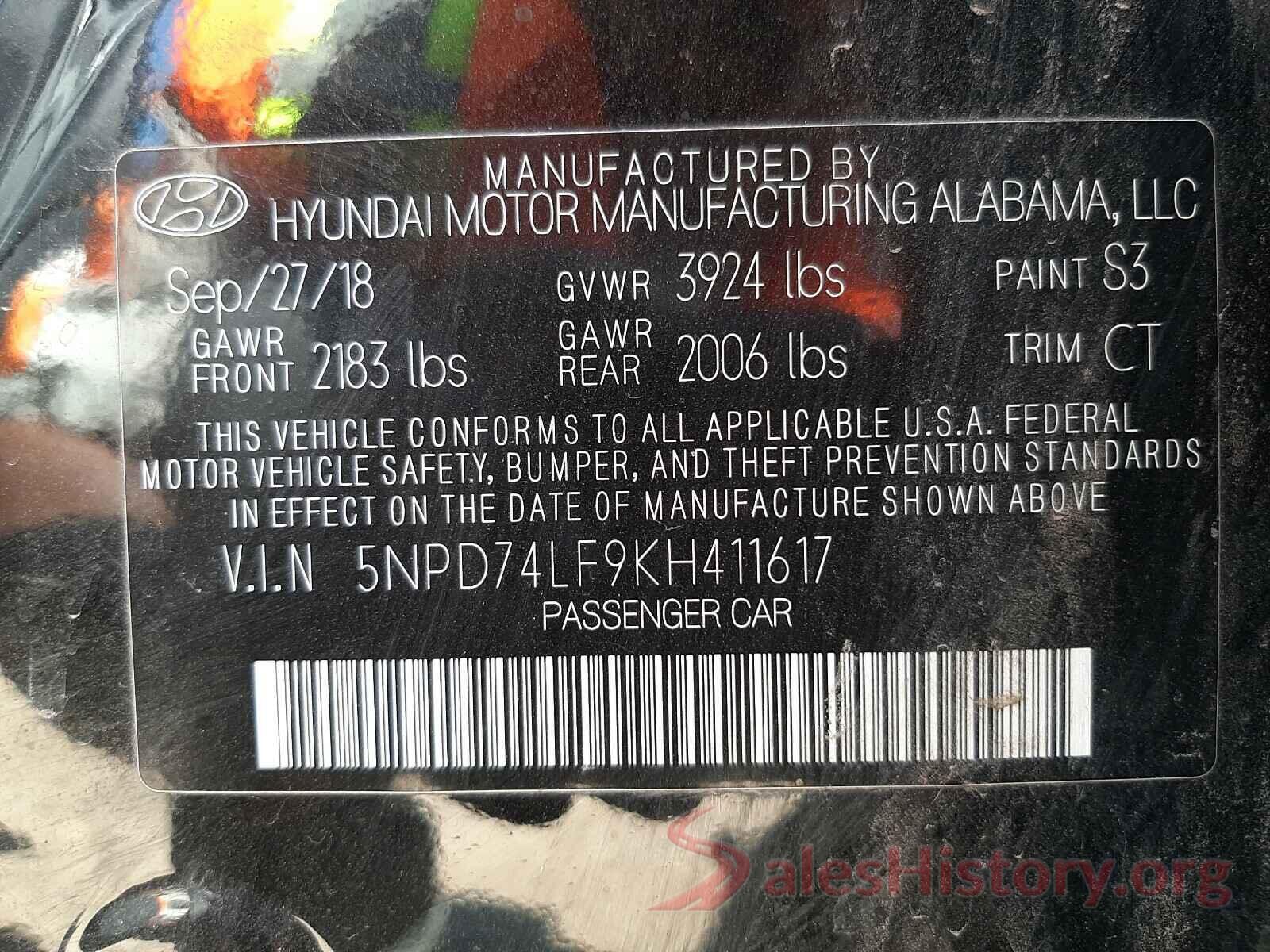 5NPD74LF9KH411617 2019 HYUNDAI ELANTRA