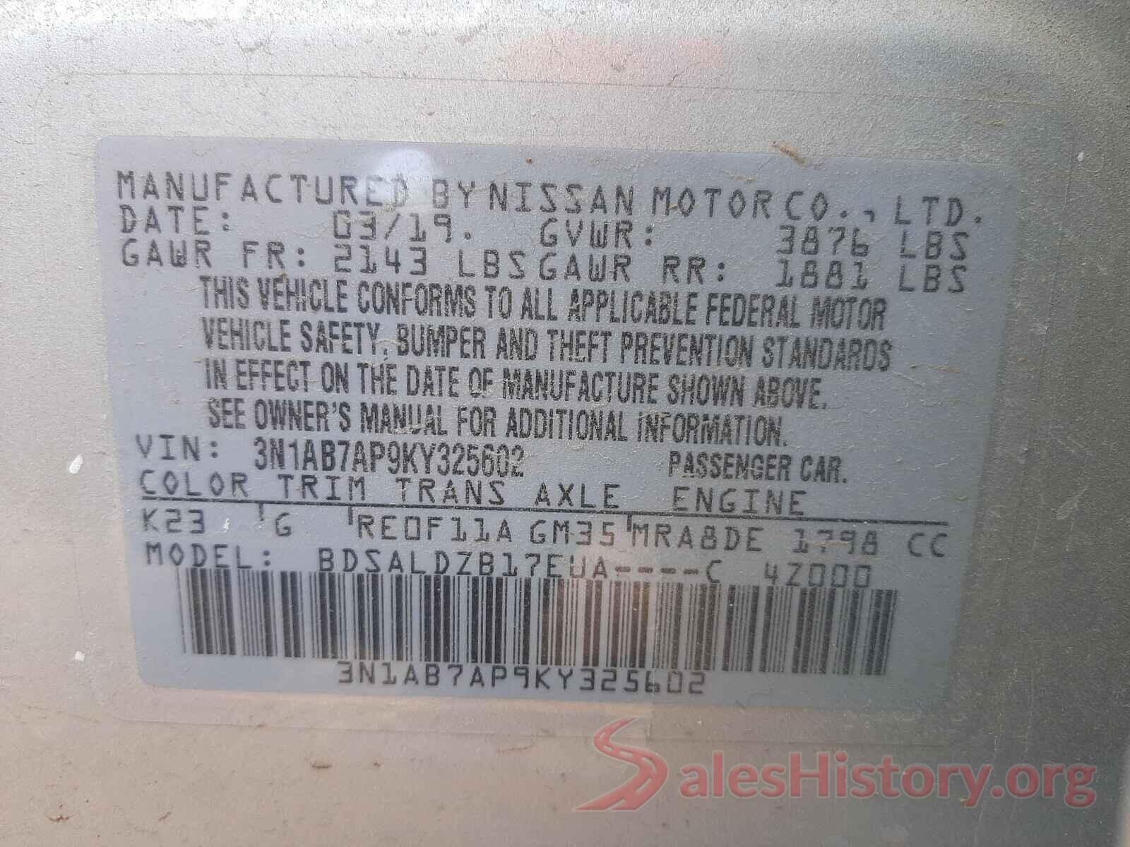 3N1AB7AP9KY325602 2019 NISSAN SENTRA