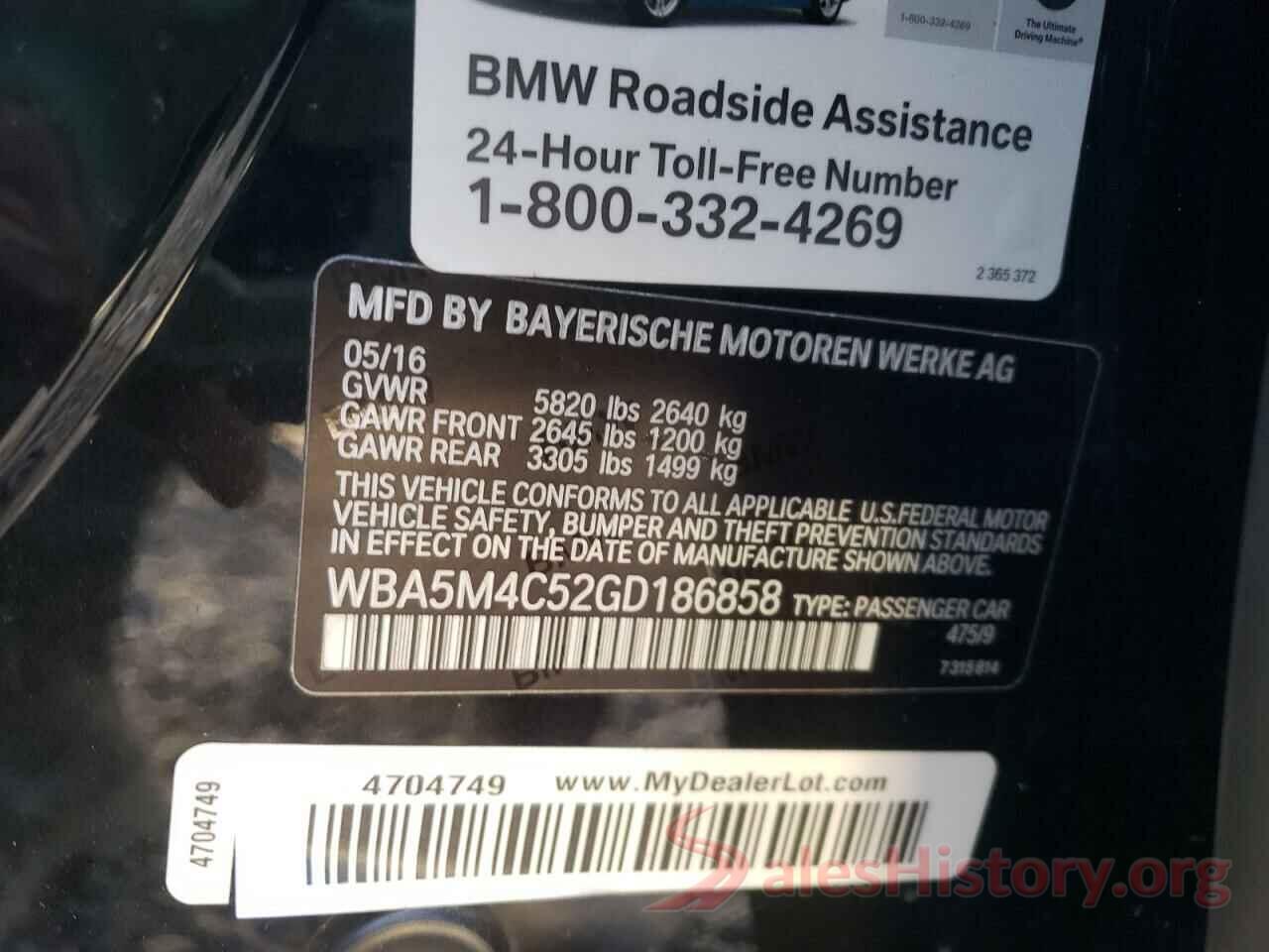 WBA5M4C52GD186858 2016 BMW 5 SERIES