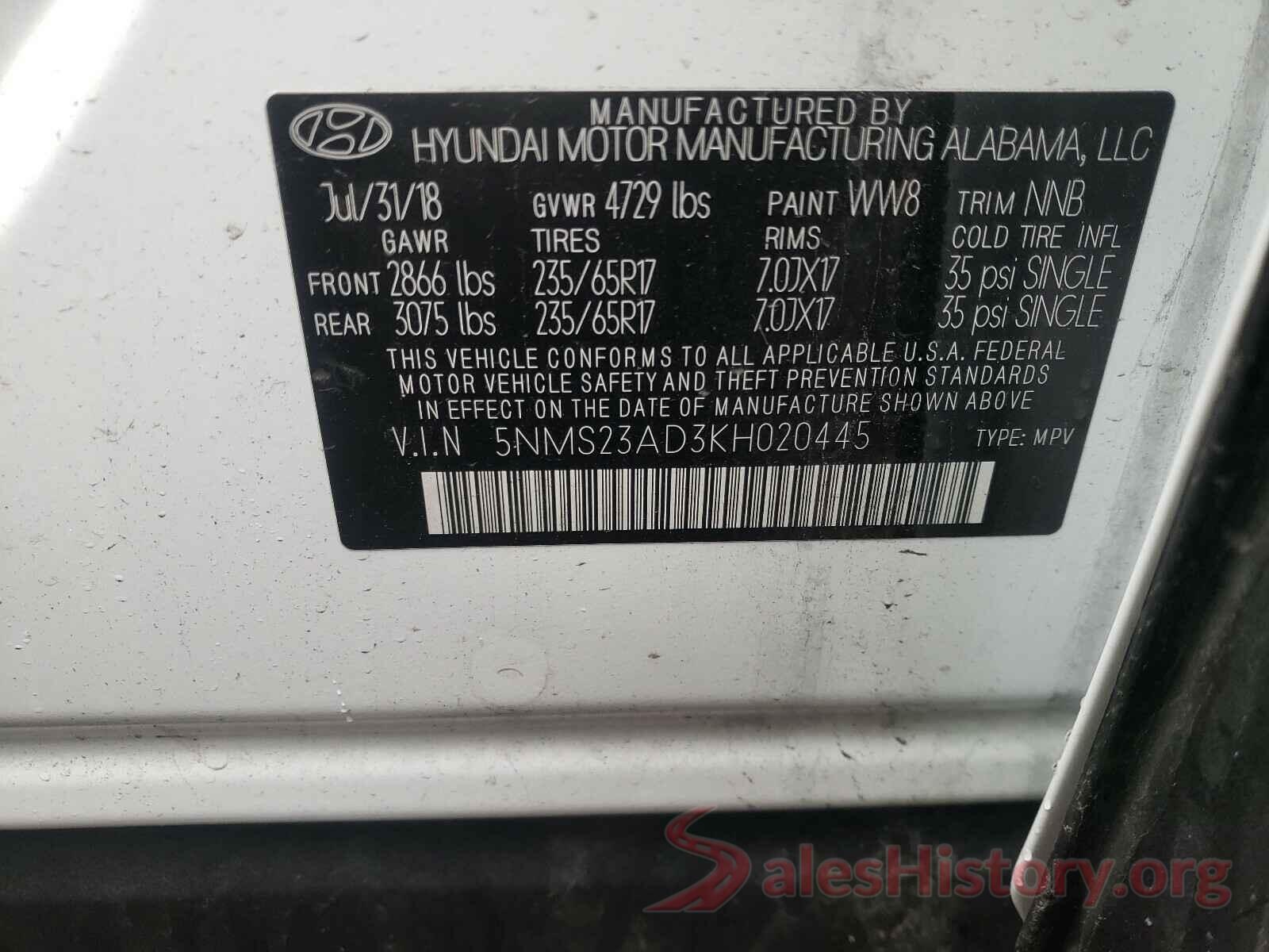 5NMS23AD3KH020445 2019 HYUNDAI SANTA FE