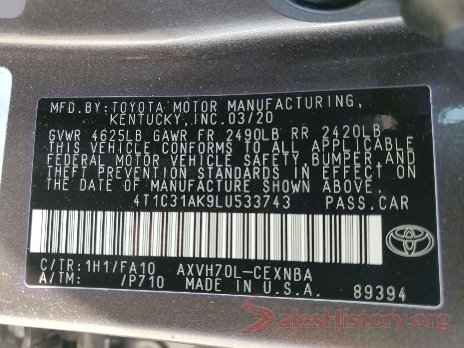 4T1C31AK9LU533743 2020 TOYOTA CAMRY