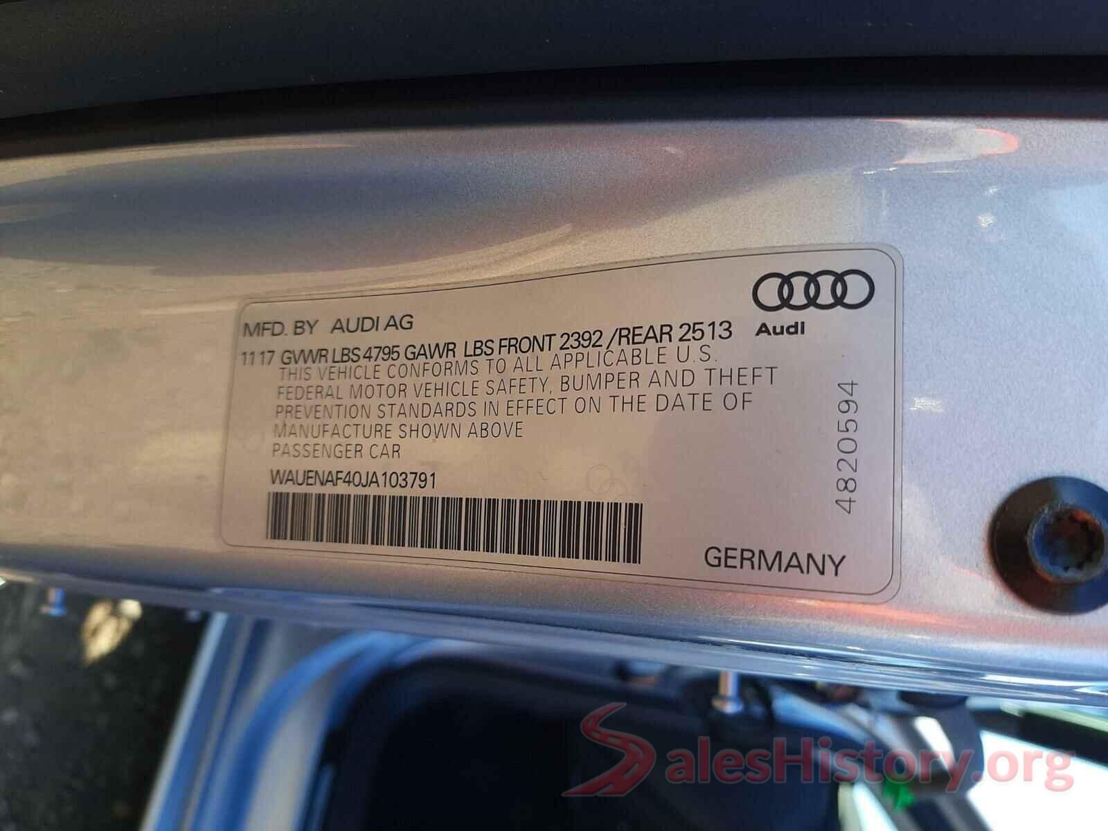 WAUENAF40JA103791 2018 AUDI A4