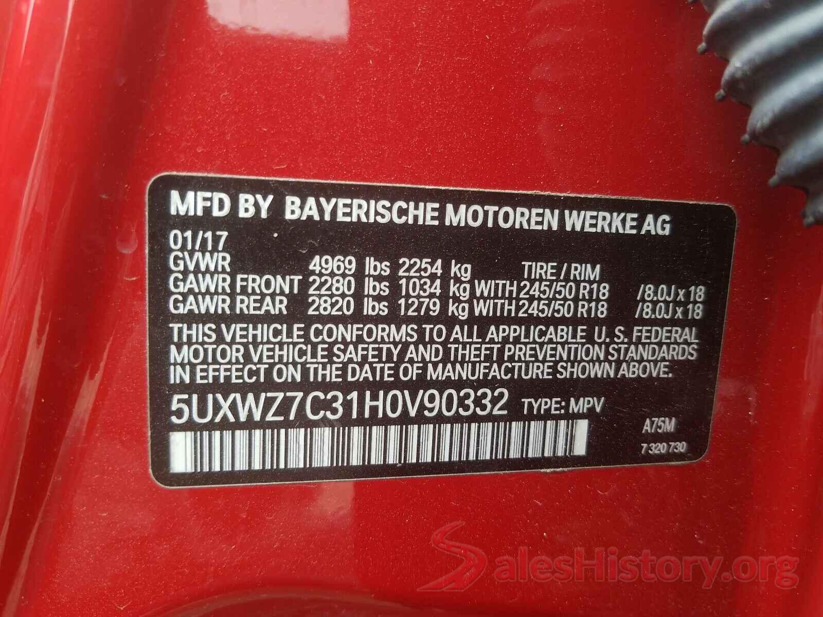 5UXWZ7C31H0V90332 2017 BMW X3