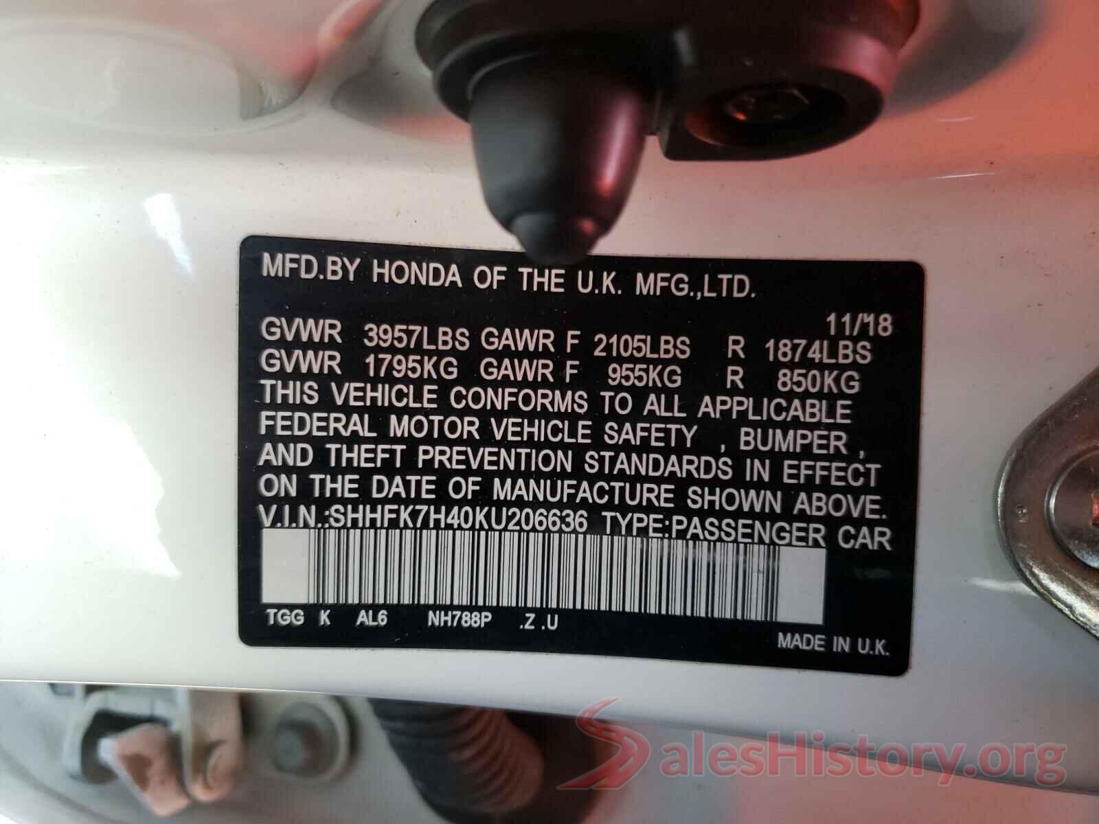 SHHFK7H40KU206636 2019 HONDA CIVIC