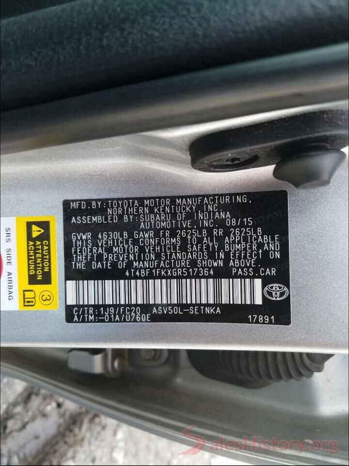 4T4BF1FKXGR517364 2016 TOYOTA CAMRY