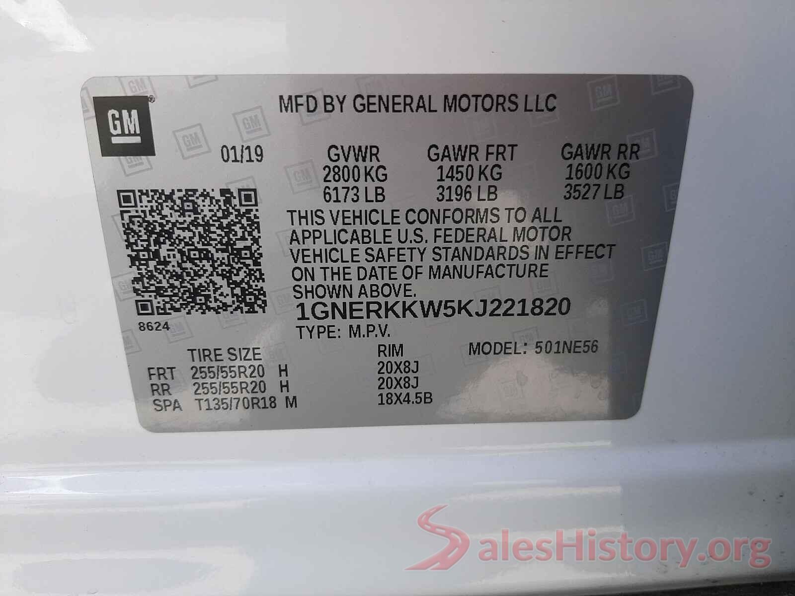 1GNERKKW5KJ221820 2019 CHEVROLET TRAVERSE