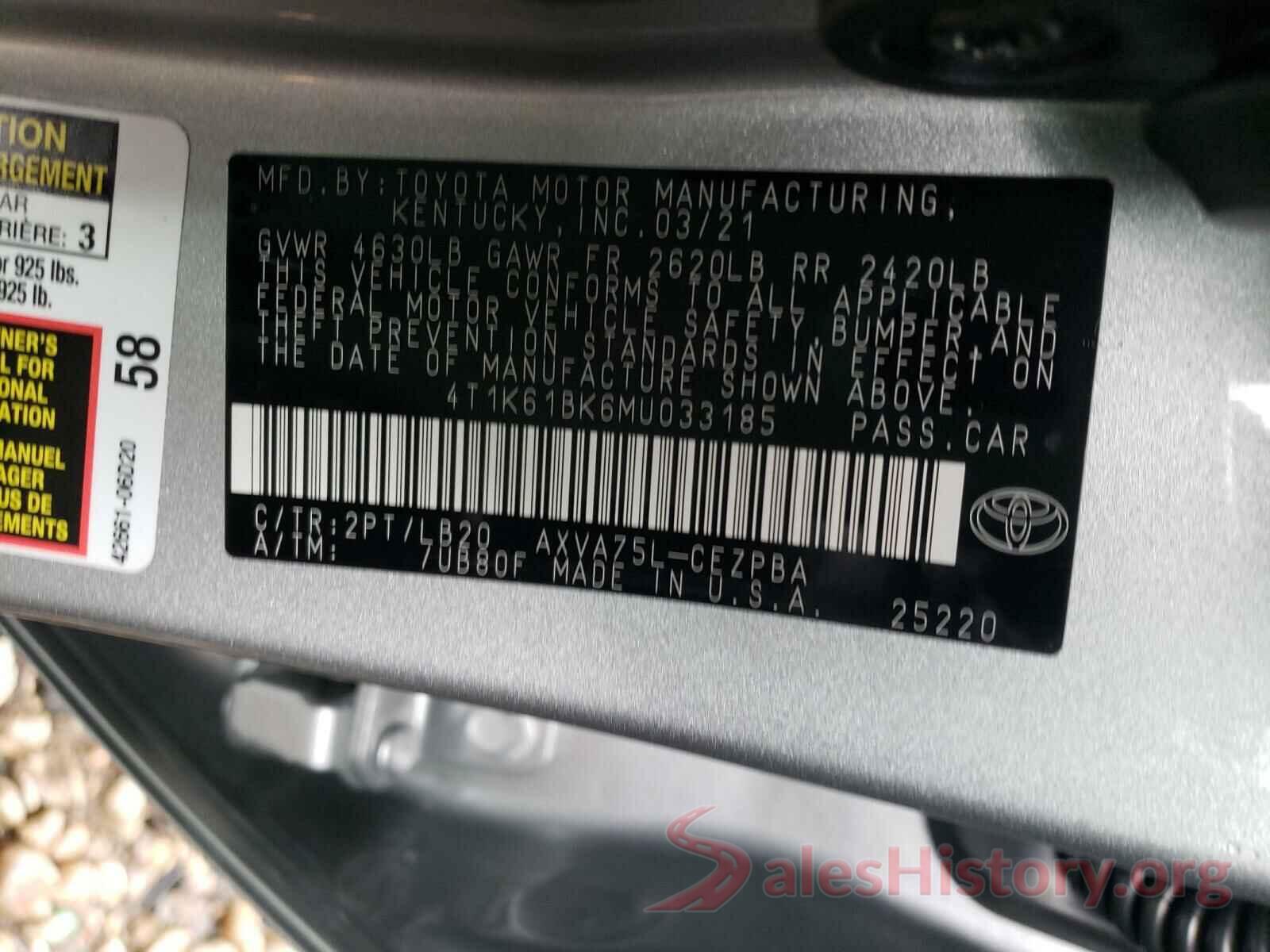 4T1K61BK6MU033185 2021 TOYOTA CAMRY