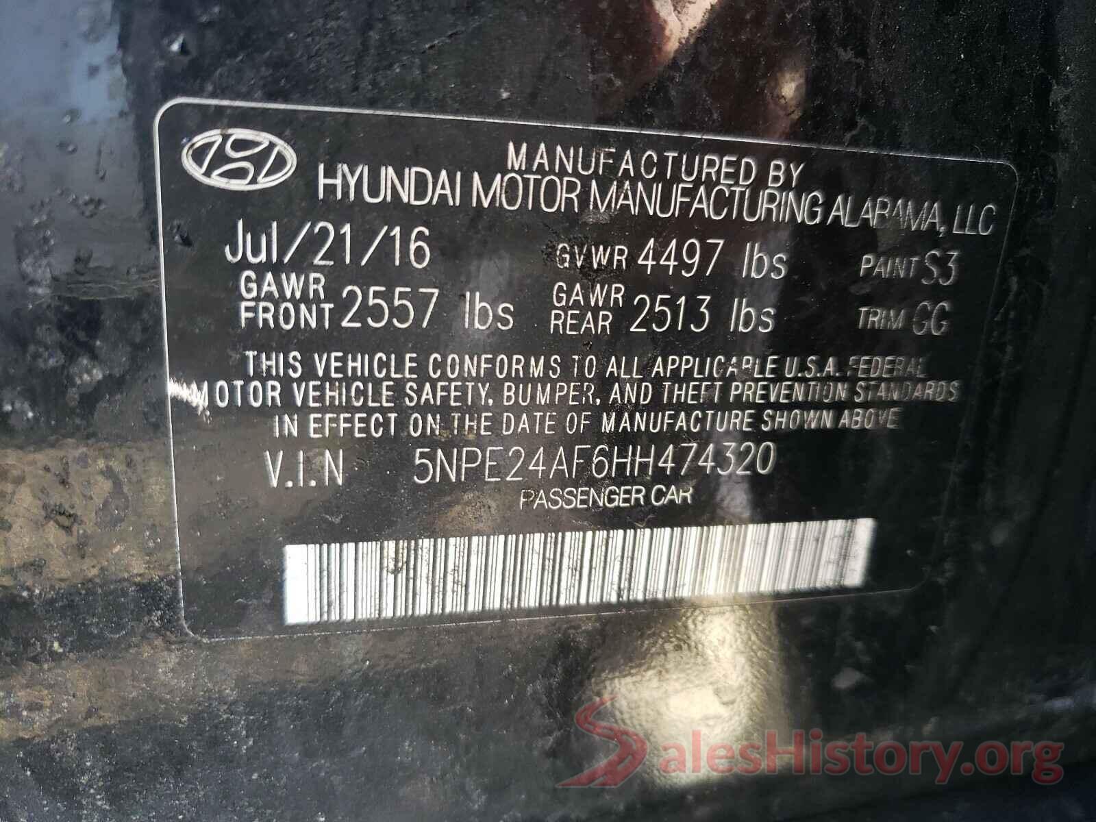 5NPE24AF6HH474320 2017 HYUNDAI SONATA