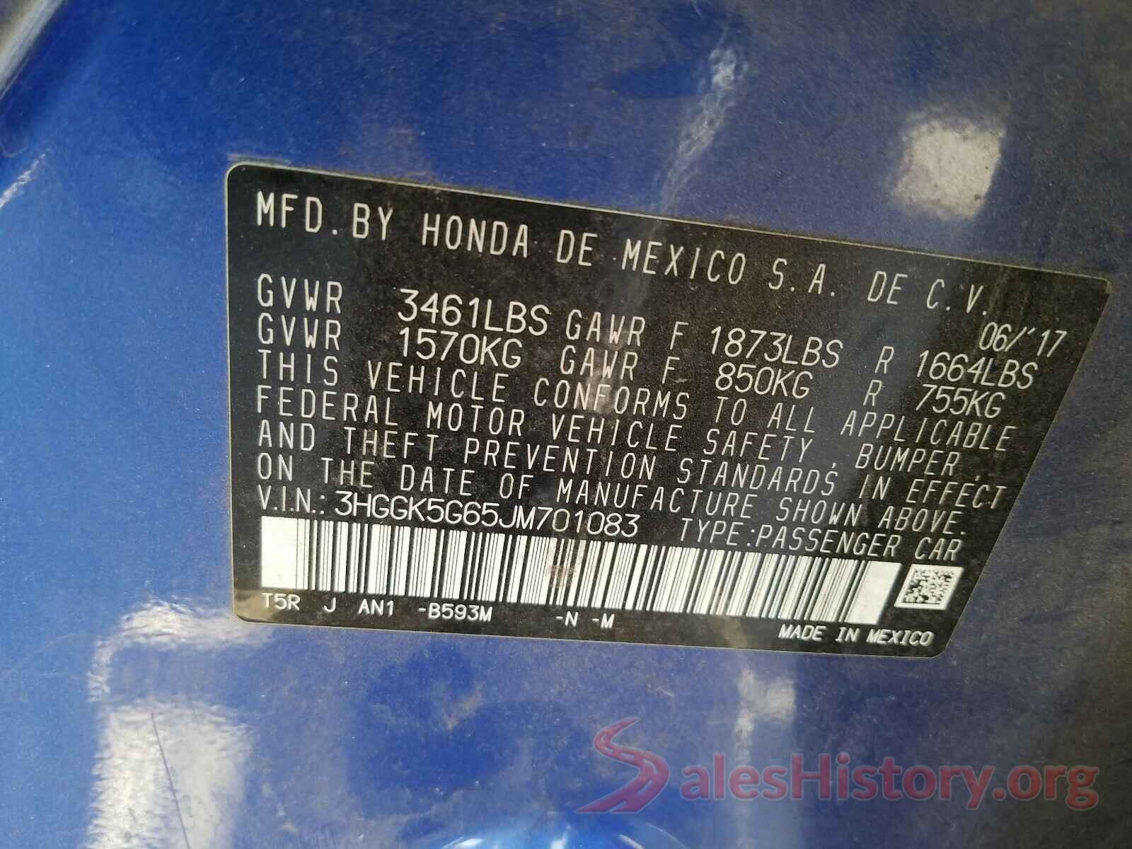 3HGGK5G65JM701083 2018 HONDA FIT