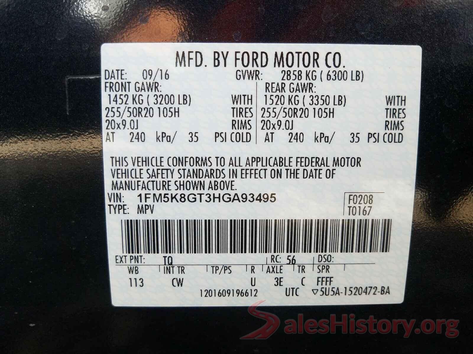 1FM5K8GT3HGA93495 2017 FORD EXPLORER