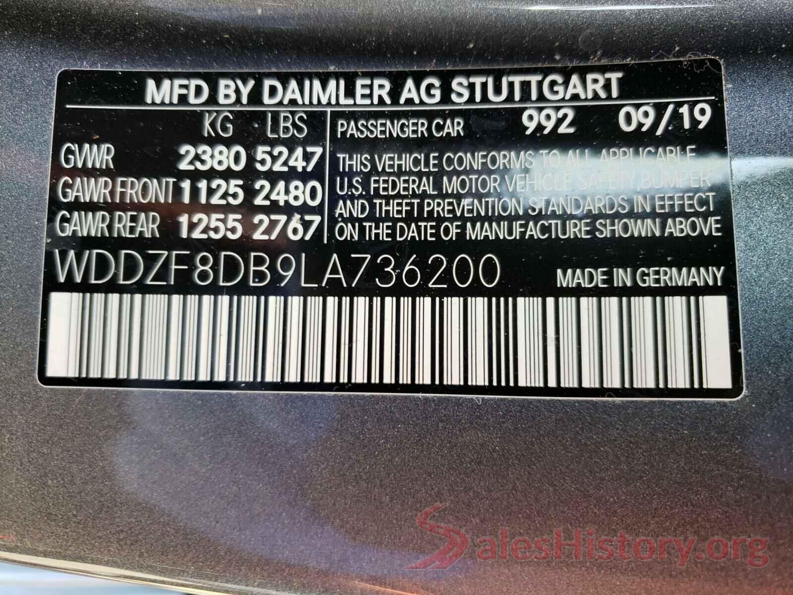 WDDZF8DB9LA736200 2020 MERCEDES-BENZ E CLASS