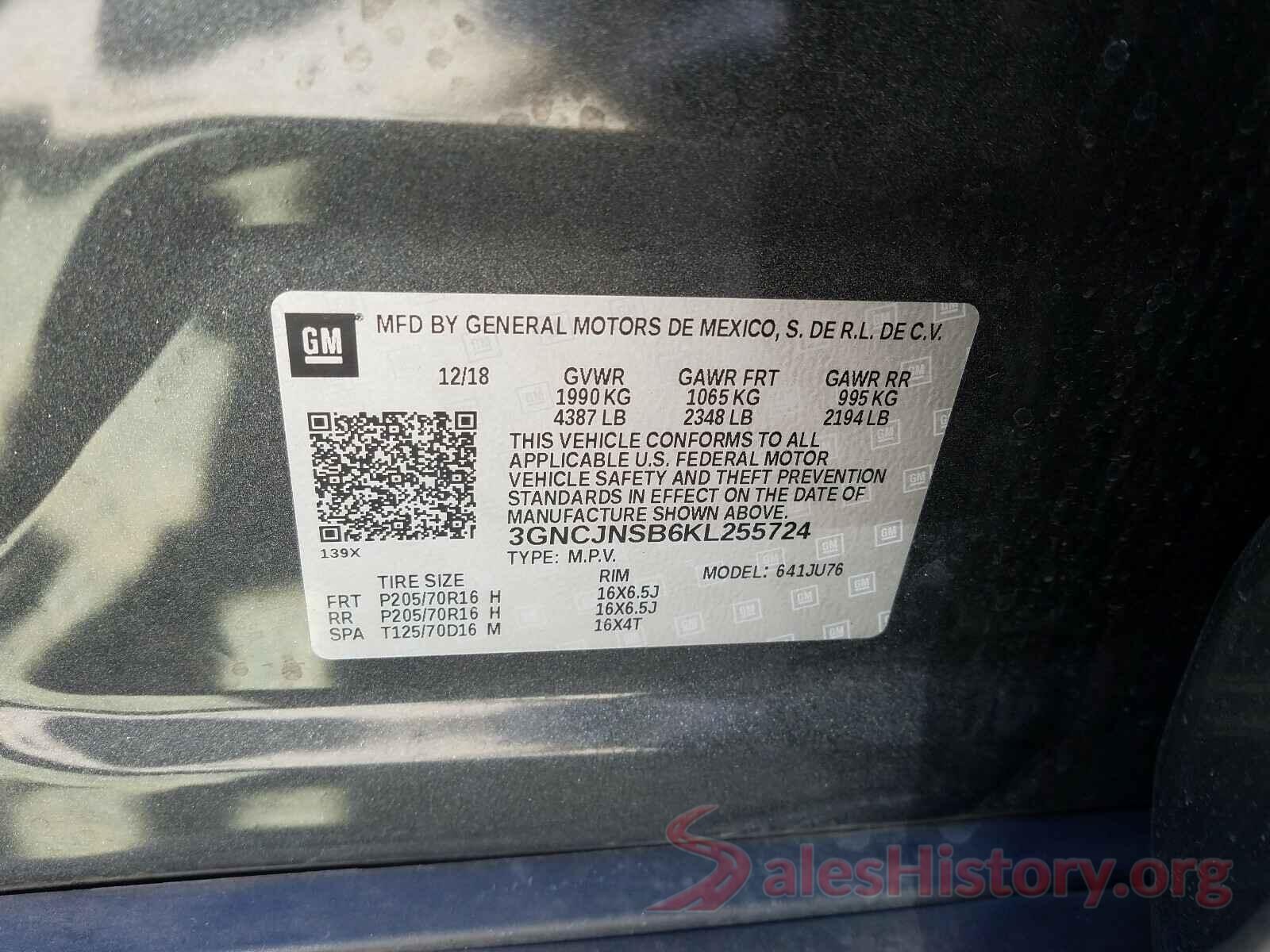 3GNCJNSB6KL255724 2019 CHEVROLET TRAX