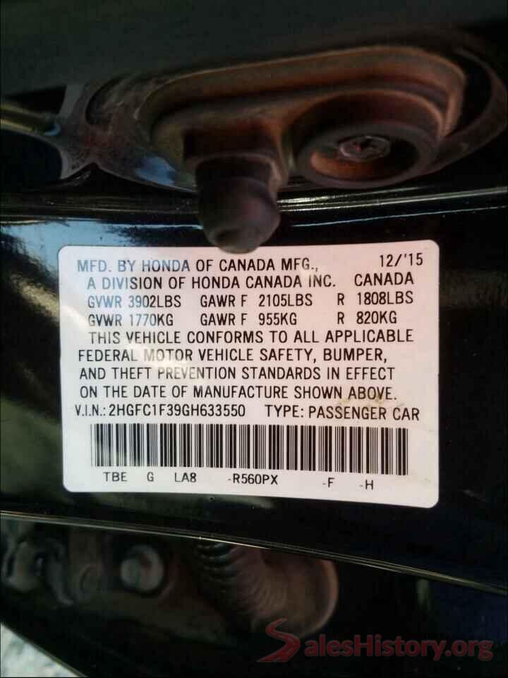 2HGFC1F39GH633550 2016 HONDA CIVIC