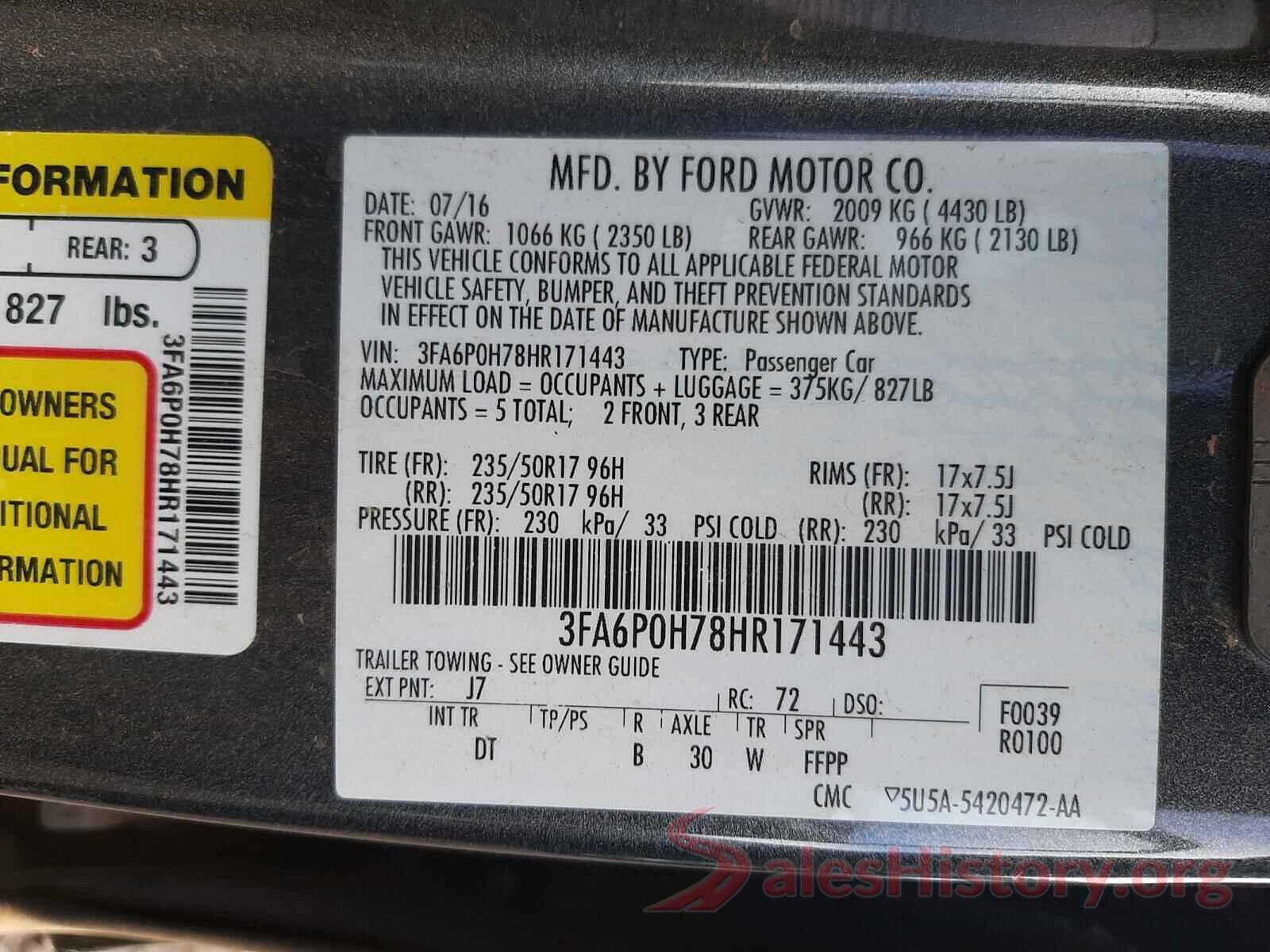 3FA6P0H78HR171443 2017 FORD FUSION