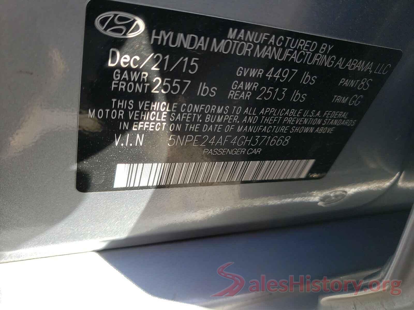 5NPE24AF4GH371668 2016 HYUNDAI SONATA