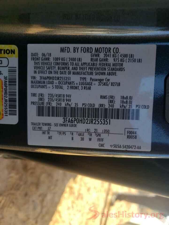 3FA6P0HD2JR255351 2018 FORD FUSION