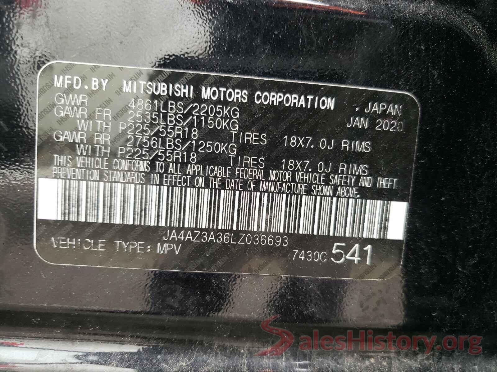 JA4AZ3A36LZ036693 2020 MITSUBISHI OUTLANDER