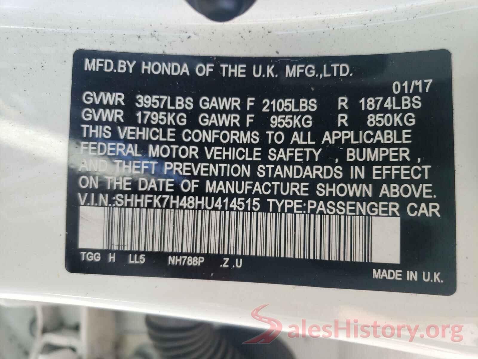 SHHFK7H48HU414515 2017 HONDA CIVIC