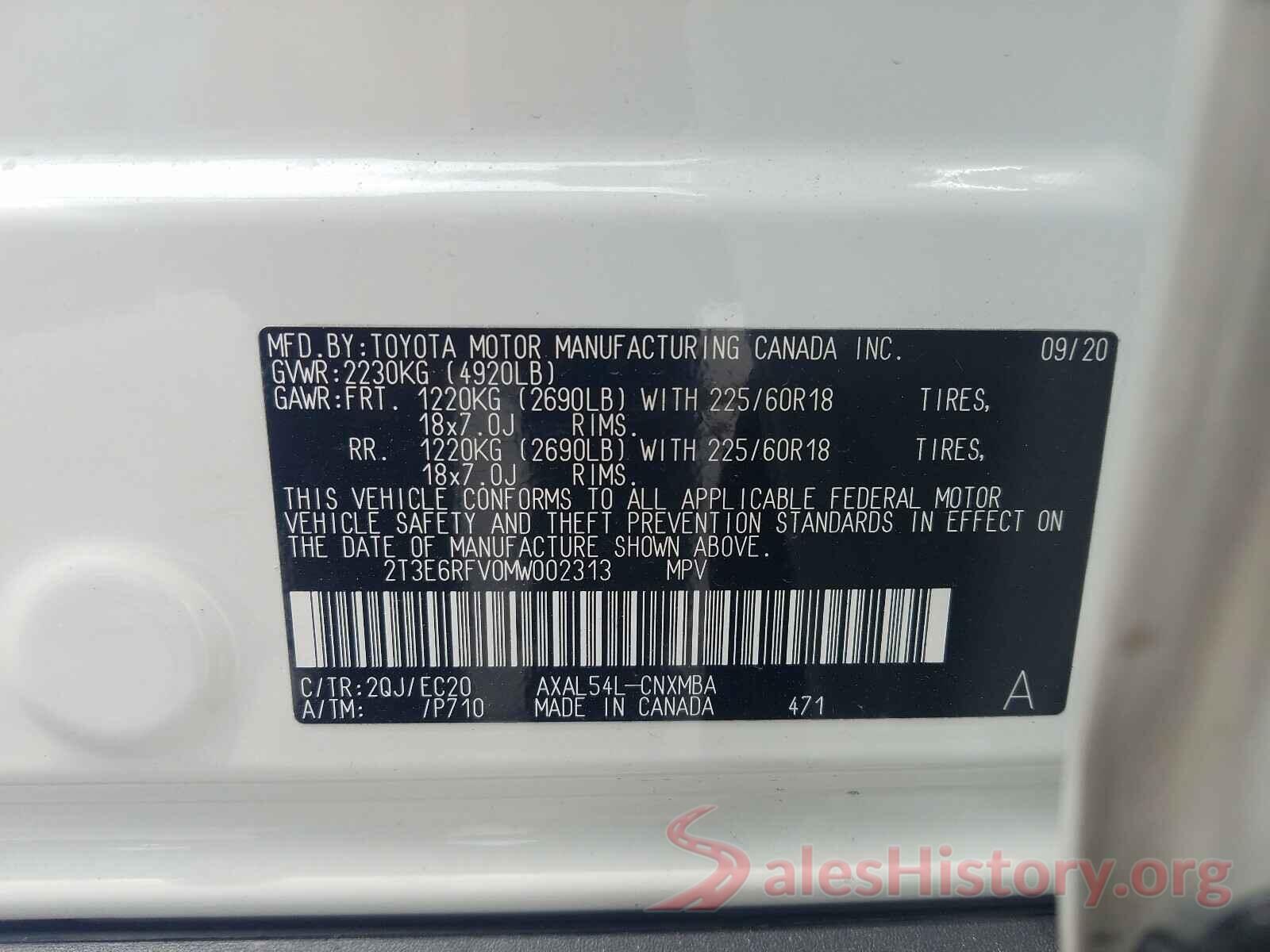 2T3E6RFV0MW002313 2021 TOYOTA RAV4