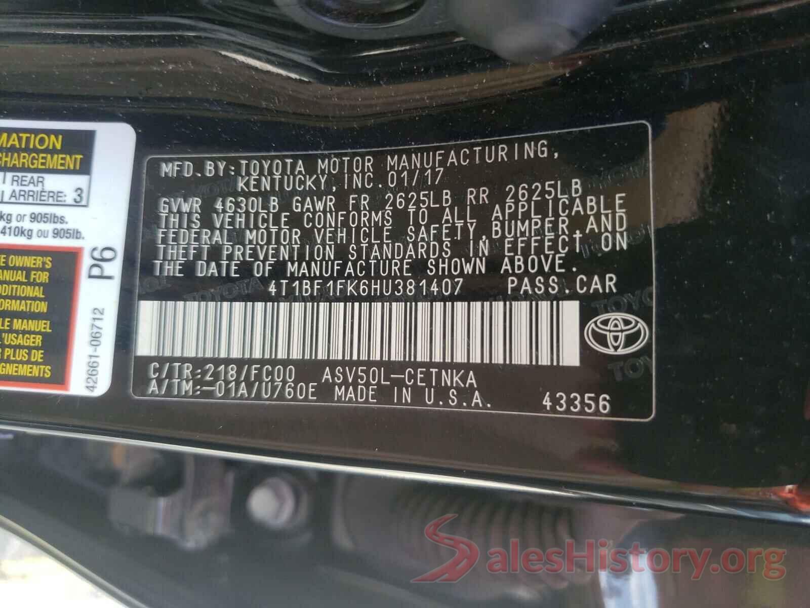 4T1BF1FK6HU381407 2017 TOYOTA CAMRY